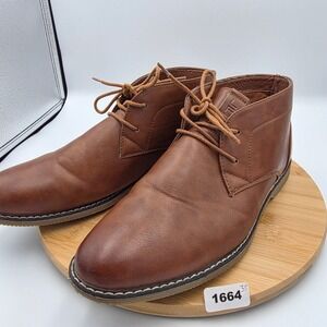 London Fog Mens‎ Cognac Brown Memory Foam Chukka Boots Sz 12 Lace Up Ankle Boots